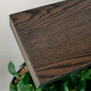 Closeup of shelf with blackened mocha finish