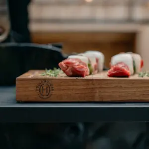 Side view of a long grain cutting board