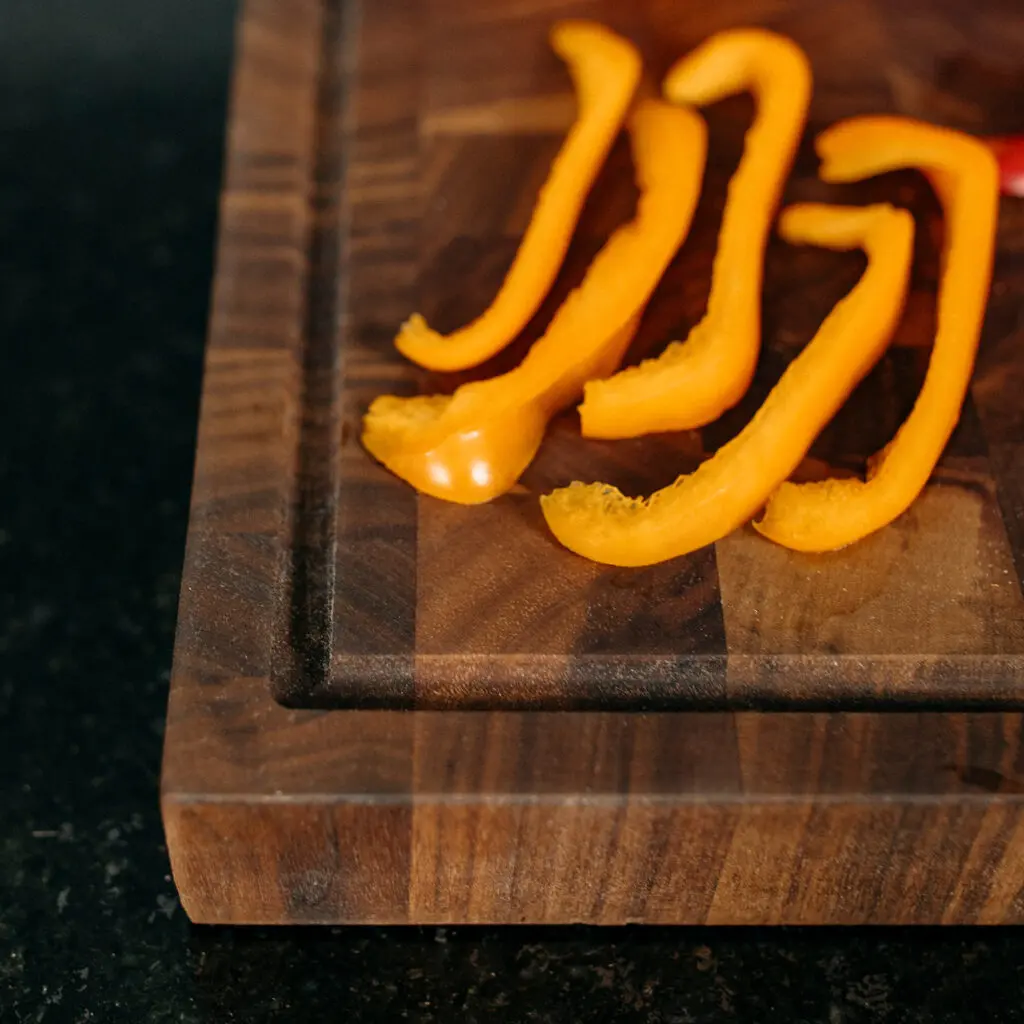 Walnut cutting board closeup