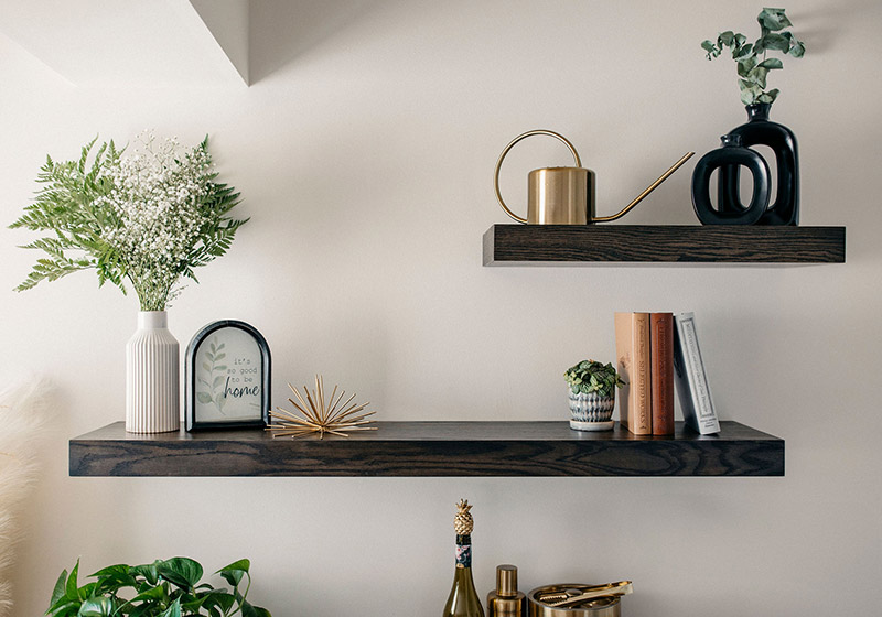 Dark floating shelves